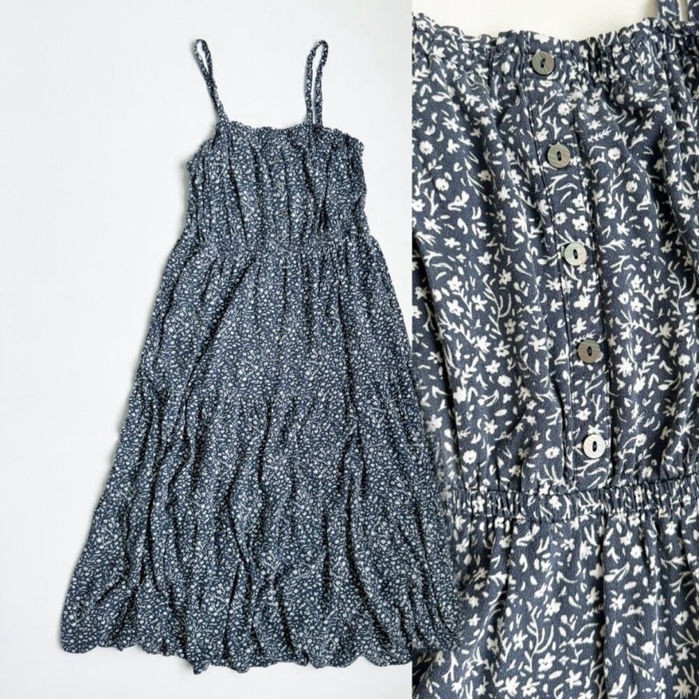 Blue Floral Sundress - Sleeveless Spaghetti Strap S